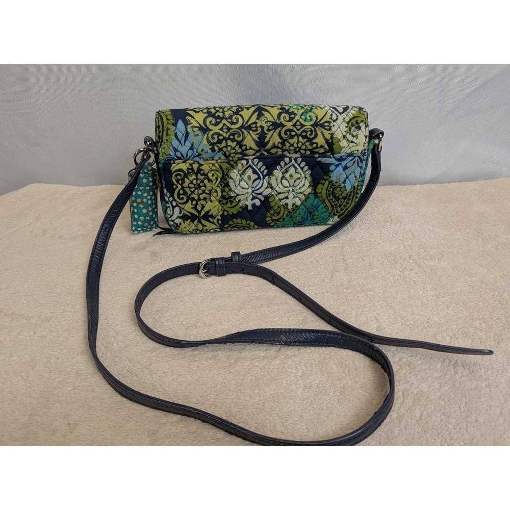 Vera Bradley Quilted Paisley Crossbody Wallet Bag Navy Blue Green Turquoise - Picture 3 of 11